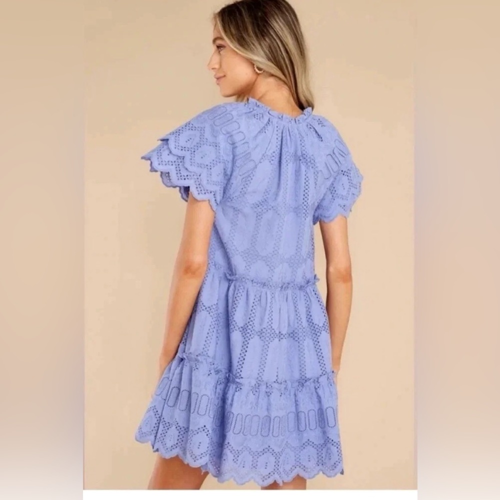 Cleobella Alma Embroidered Pointelle Mini Dress in a Blue/Purple Size Large - Picture 4 of 11